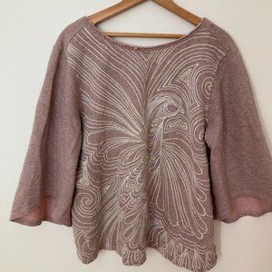 mauve boho sweatshirt with bell sleeves and low back size M